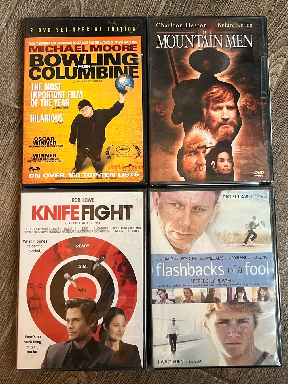Drama DVD Lot of 4 Bowling for Columbine Knife Fight Flashbacks Mountain Men